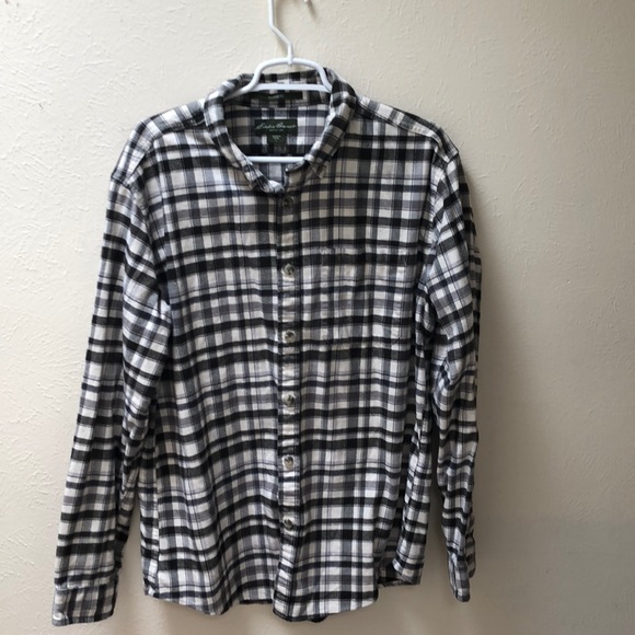 Men’s Black and White Eddie Bauer Flannel - Picture 1 of 4